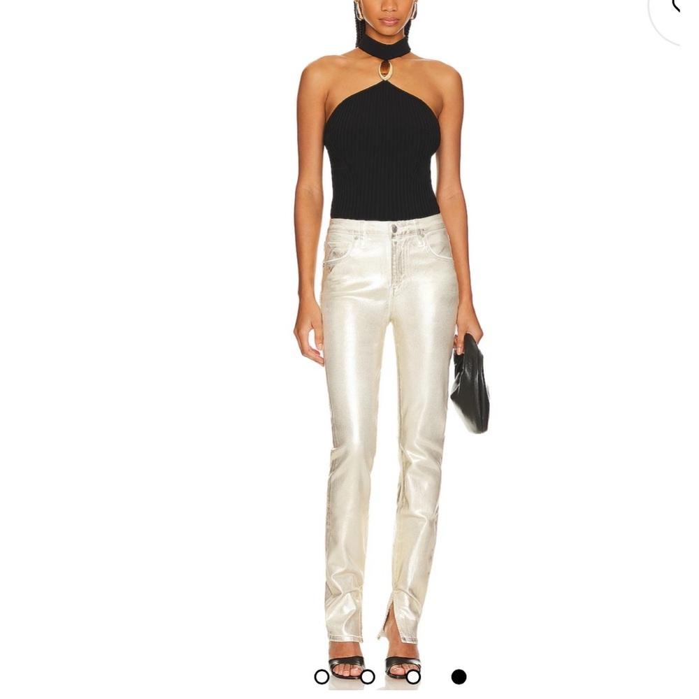 Jonathan Simkhai Rae High Rise Skinny Jeans in Gold Foil Size 26